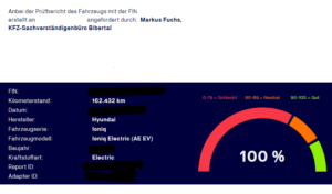 SoH-Prüfbericht einer Hochvoltbatterie mit 100 Prozent Batteriezustand
